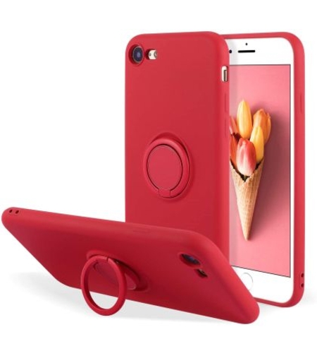 Кейс Vennus Silicone Ring за IPhone 7/8/SE 2020/SE 2022, Метален ринг, Защита около камерата, Червен