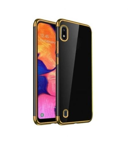 Силиконов прозрачен кейс New Electro за Samsung A105/M105 Galaxy A10/M10, Златна гланцирана рамка, Прозрачен