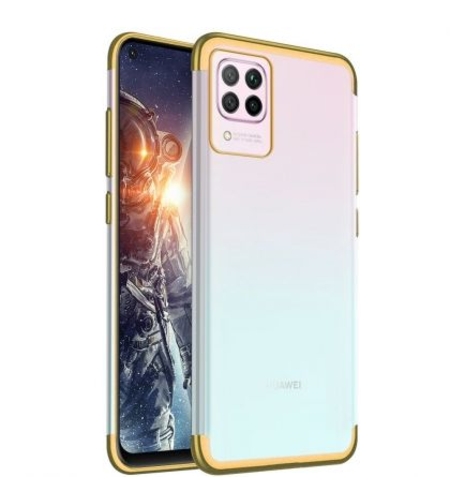 Силиконов прозрачен кейс New Electro за Huawei P40 Lite, Златна гланцирана рамка, Прозрачен