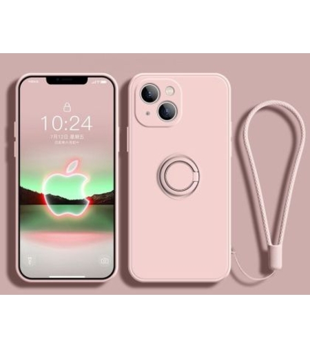 Кейс Vennus Silicone Ring за IPhone 14, Метален ринг, Защита около камерата, Светло розов