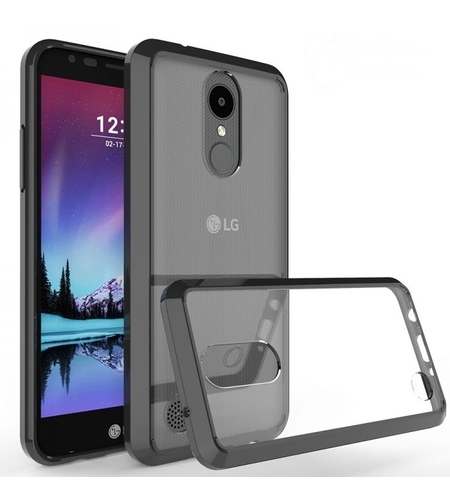 Луксозен прозрачен силиконов гръб Glossy със сива рамка за LG K4 (2017)