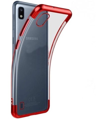 Силиконов прозрачен кейс New Electro за Samsung A105/M105 Galaxy A10/M10, Червена гланцирана рамка, Прозрачен