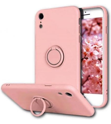 Кейс Vennus Silicone Ring за IPhone XR, Метален ринг, Защита около камерата, Светло розов
