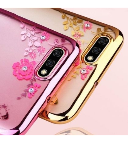 Луксозен гръб Flowers с камъни за Huawei Y5 2018, Розово златен
