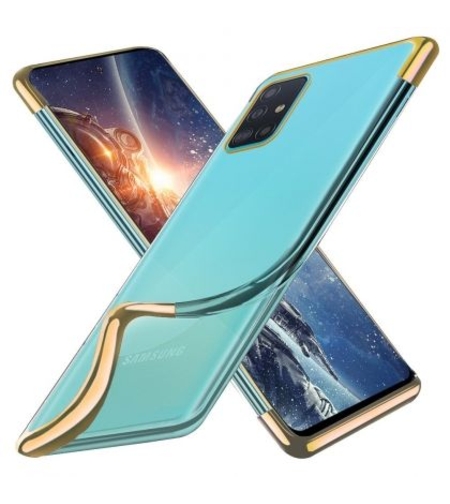Силиконов прозрачен кейс New Electro за Samsung A515 Galaxy A51, Златна гланцирана рамка, Прозрачен