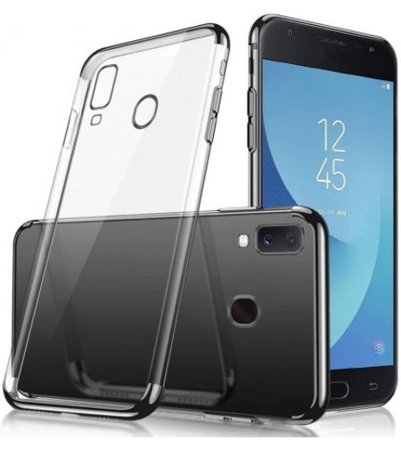 Силиконов прозрачен кейс New Electro за Samsung A202 Galaxy A20e, Черна гланцирана рамка, Прозрачен