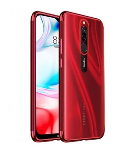 Силиконов прозрачен кейс New Electro за Xiaomi Redmi 8, Червена гланцирана рамка, Прозрачен