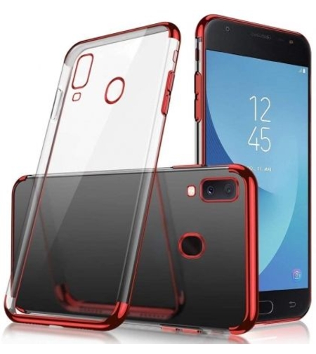 Силиконов прозрачен кейс New Electro за Samsung A202 Galaxy A20e, Червена гланцирана рамка, Прозрачен