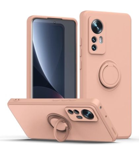 Кейс Vennus Silicone Ring за Xiaomi 12, Метален ринг, Защита около камерата, Светло розов