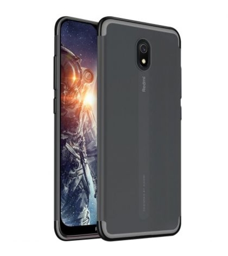 Силиконов прозрачен кейс New Electro за Xiaomi Redmi 8A, Черна гланцирана рамка, Прозрачен