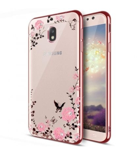 Луксозен гръб Flowers с камъни за Samsung J730F Galaxy J7 (2017), Розово златен