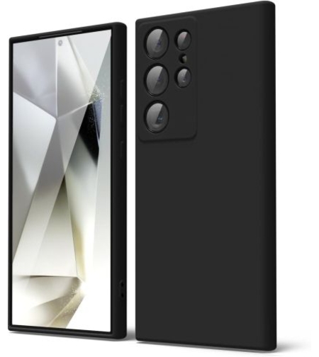 Кейс Silicone Lite за Samsung Galaxy S24 Ultra, Защита около камерата, Черен