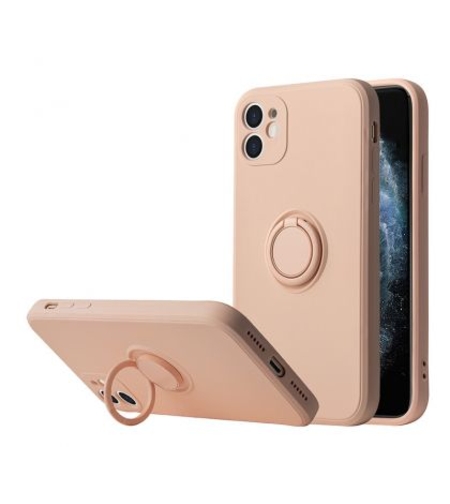 Кейс Vennus Silicone Ring за IPhone 11, Метален ринг, Защита около камерата, Светло розов