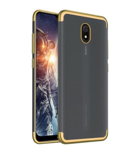 Силиконов прозрачен кейс New Electro за Xiaomi Redmi 8A, Златна гланцирана рамка, Прозрачен