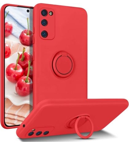 Кейс Vennus Silicone Ring, за Samsung Galaxy S21 FE, Метален ринг, Защита около камерата, Червен
