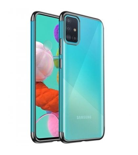 Силиконов прозрачен кейс New Electro за Samsung A515 Galaxy A51, Черна гланцирана рамка, Прозрачен