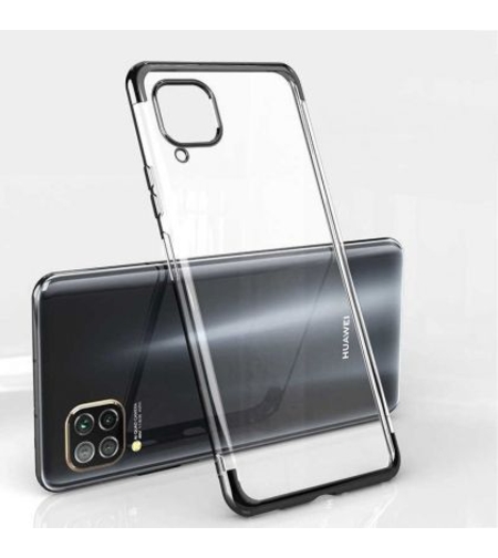 Силиконов прозрачен кейс New Electro за Huawei P40 Lite, Черна гланцирана рамка, Прозрачен