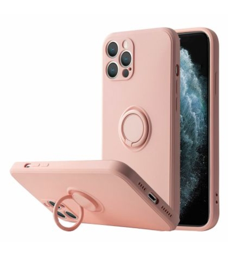 Кейс Vennus Silicone Ring за IPhone 12 Pro, Метален ринг, Защита около камерата, Светло розов