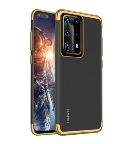 Силиконов прозрачен кейс New Electro за Huawei P40 Pro, Златна гланцирана рамка, Прозрачен