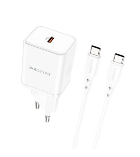 Зарядно Borofone, BN6 Field, QC3.0 PD 20W, Кабел Type C-Type C, Бързо зареждане, Бяло