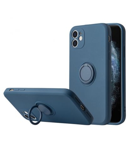 Кейс Vennus Silicone Ring за IPhone 11, Метален ринг, Защита около камерата, Син