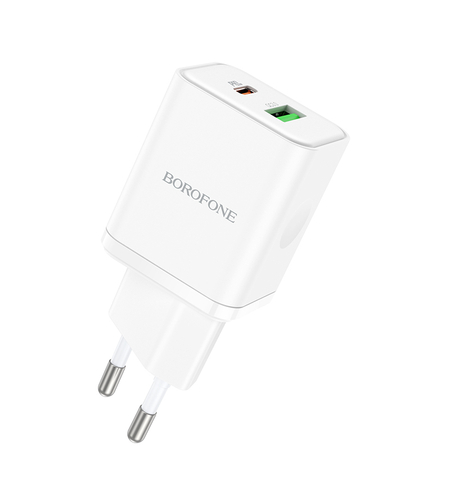 Зарядно адаптер Borofone, BN7 USB+Type C, QC3.0 PD20W, Бързо зареждане, Бяло
