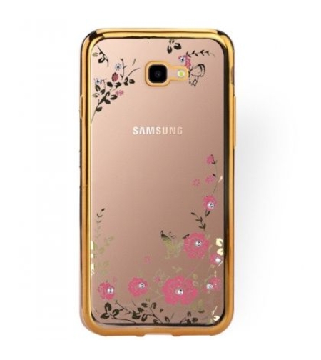 Луксозен гръб Flowers с камъни за Samsung J415 Galaxy J4 Plus 2018, Златен