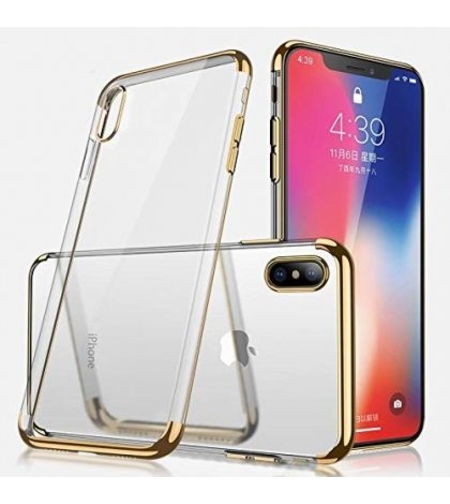 Силиконов прозрачен кейс New Electro за IPhone X/XS, Златна гланцирана рамка, Прозрачен