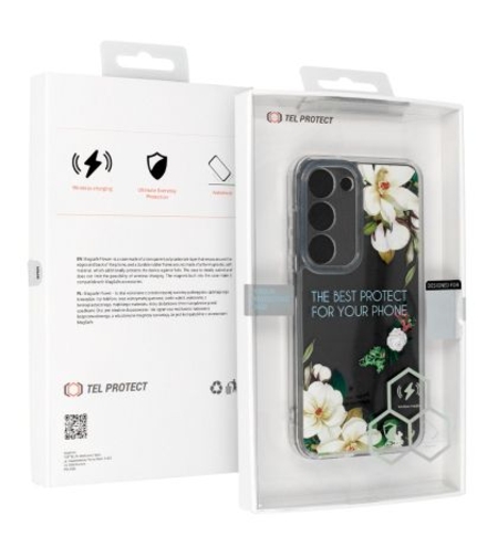 Кейс Tel Protect Flower, за Samsung Galaxy S23 Ultra, Защита около камерата, Прозрачен с бели цветя