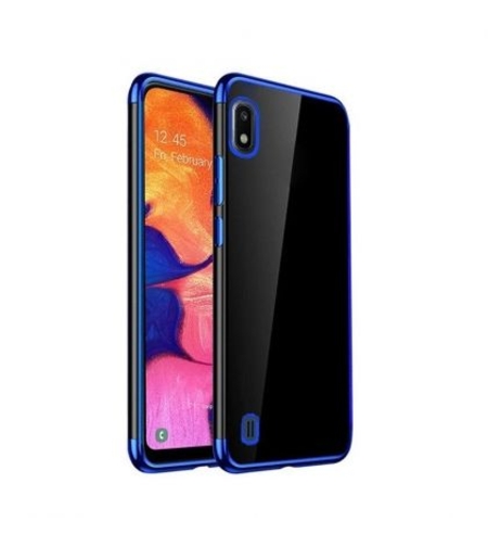 Силиконов прозрачен кейс New Electro за Samsung A105/M105 Galaxy A10/M10, Синя гланцирана рамка, Прозрачен