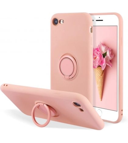 Кейс Vennus Silicone Ring за IPhone 7/8/SE 2020/SE 2022, Метален ринг, Защита около камерата, Бледо розов