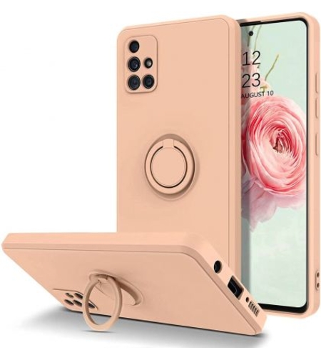 Кейс Vennus Silicone Ring за Samsung Galaxy A51, Метален ринг, Силиконова връзка за ръката, Бледо розов
