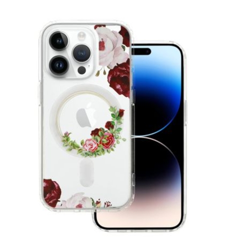 Кейс Magsafe Flower за IPhone 14 Pro, Прозрачен с червени рози