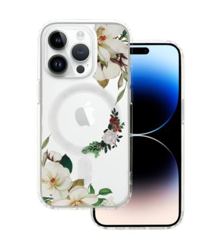 Кейс Magsafe Flower за IPhone 11, Прозрачен с бели цветя