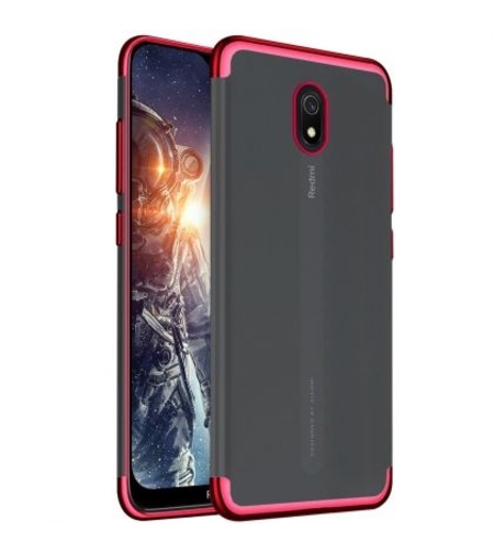 Силиконов прозрачен кейс New Electro за Xiaomi Redmi 8A, Червена гланцирана рамка, Прозрачен