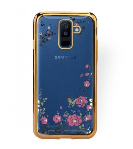 Луксозен гръб Flowers с камъни за Samsung A605 Galaxy A6 Plus 2018, Златен