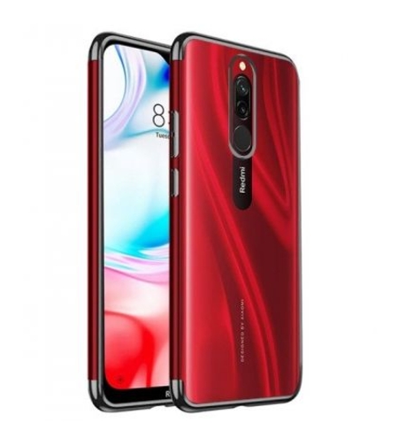 Силиконов прозрачен кейс New Electro за Xiaomi Redmi 8, Черна гланцирана рамка, Прозрачен