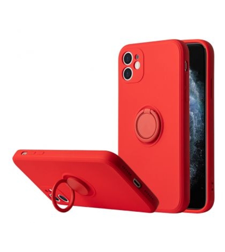Кейс Vennus Silicone Ring за IPhone 12, Метален ринг, Защита около камерата, Червен