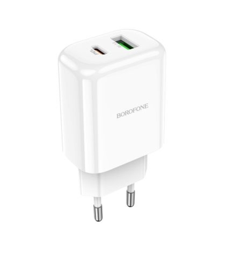 Зарядно адаптер Borofone, BN4 Potential, USB+Type C, QC3.0 PD2.0 20W, Бързо зареждане, Бяло