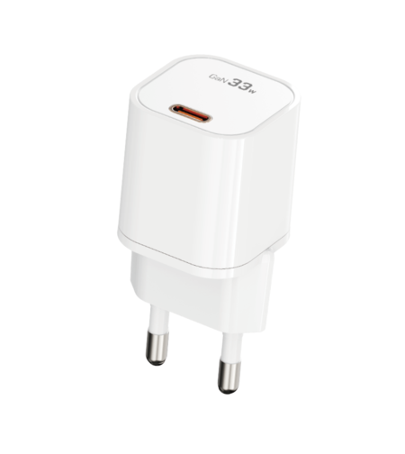 Зарядно адаптер Rock, T88 Sugar Cube GaN, Type C, QC3.0 PD 33W 3A, Бързо зареждане, Бяло