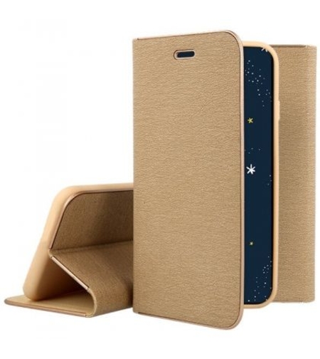 Калъф Flip Book Vennus с метална рамка за Huawei P30 Lite, Златен