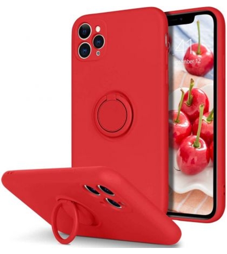 Кейс Vennus Silicone Ring за IPhone 11, Метален ринг, Защита около камерата, Червен
