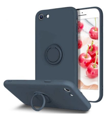 Кейс Vennus Silicone Ring за IPhone 7/8/SE 2020/SE 2022, Метален ринг, Защита около камерата, Син