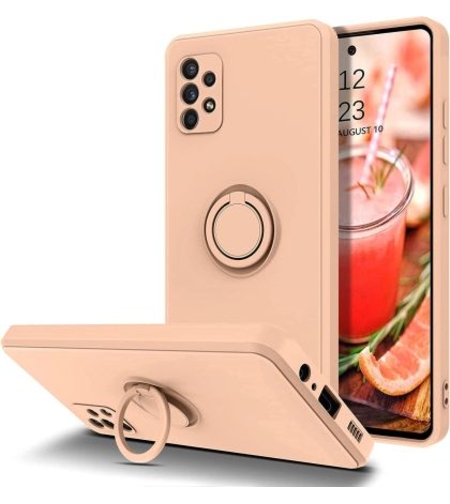 Кейс Vennus Silicone Ring, за Samsung Galaxy A52/A52S 4G/5G, Метален ринг, Защита около камерата, Светло розов