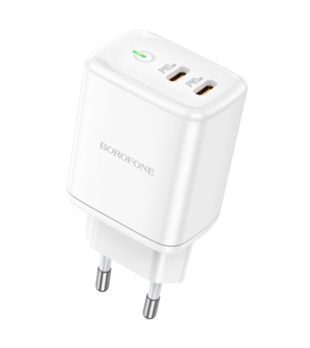 Мрежово зарядно адаптер Borofone, BN9 Reacher, 2Type C, QC3.0 PD 35W, Бързо зареждане, Бяло