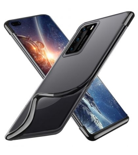 Силиконов прозрачен кейс New Electro за Huawei P40, Черна гланцирана рамка, Прозрачен
