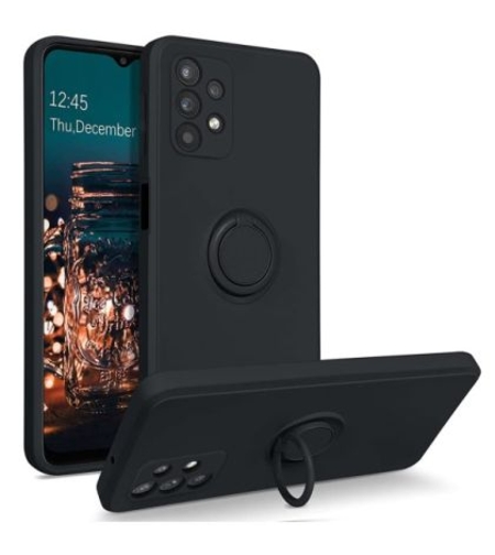 Кейс Vennus Silicone Ring, за Samsung Galaxy A13 4G, Метален ринг, Защита около камерата, Черен