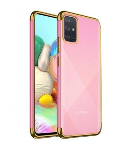 Силиконов прозрачен кейс New Electro за Samsung A715 Galaxy A71, Златна гланцирана рамка, Прозрачен
