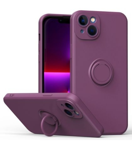 Кейс Vennus Silicone Ring за IPhone 14, Метален ринг, Защита около камерата, Лилав