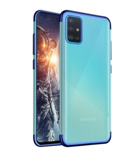Силиконов прозрачен кейс New Electro за Samsung A715 Galaxy A71, Синя гланцирана рамка, Прозрачен